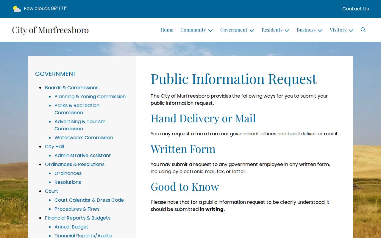 Official Murfreesboro public-information request webpage