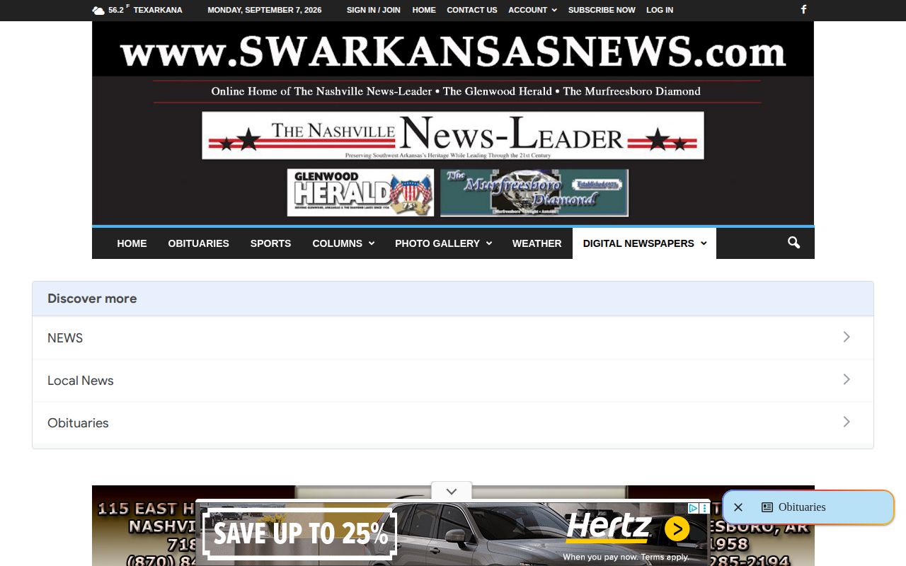 Glenwood Herald newspaper source page for dated local reporting